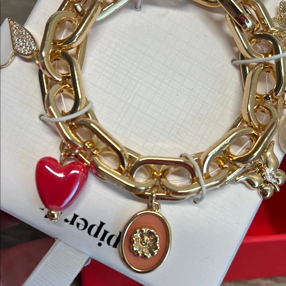 Piper Gold and Red Statement Chain-Link Bracelet - Picture 3 of 6